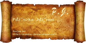 Pászka János névjegykártya